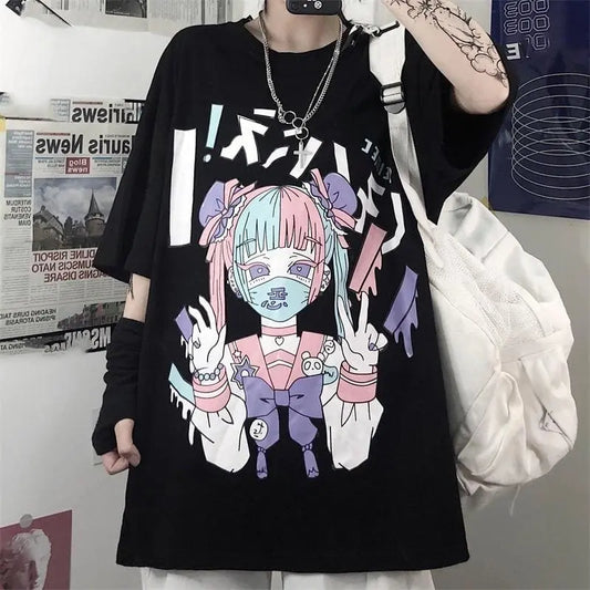 Gothic Dark Yami Kawaii Mask Doll Oversized Shirt (Available in 3 colors) EG262 - Egirldoll
