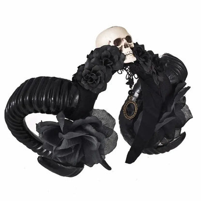 Gothic Devil Horns Skull Roses Halloween Headband Headdress EG408 - Egirldoll