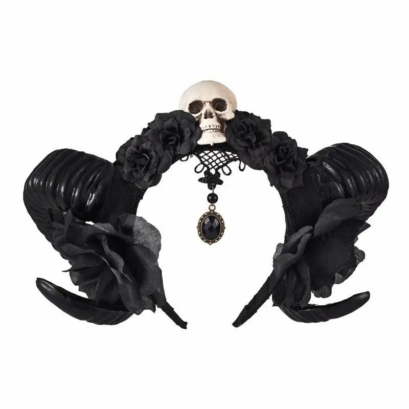 Gothic Devil Horns Skull Roses Halloween Headband Headdress EG408 - Egirldoll