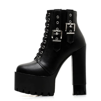 Gothic Double Buckle Lace Up Platform Boots EG035 - Egirldoll