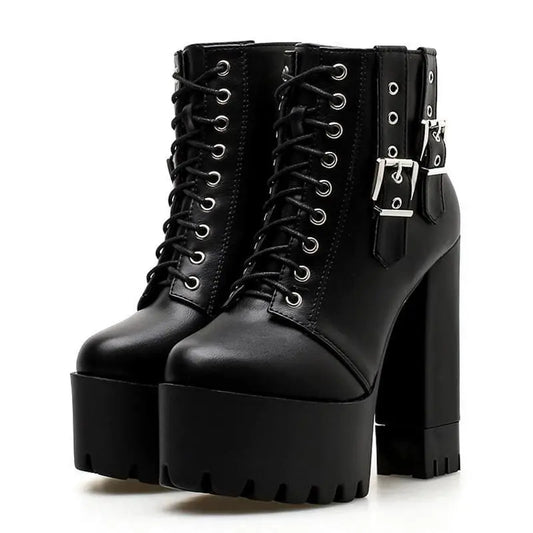 Gothic Double Buckle Lace Up Platform Boots EG035 - Egirldoll