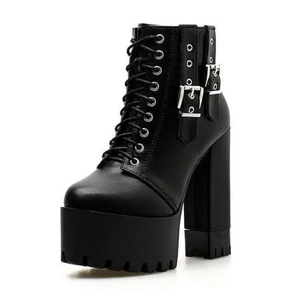 Gothic Double Buckle Lace Up Platform Boots EG035 - Egirldoll