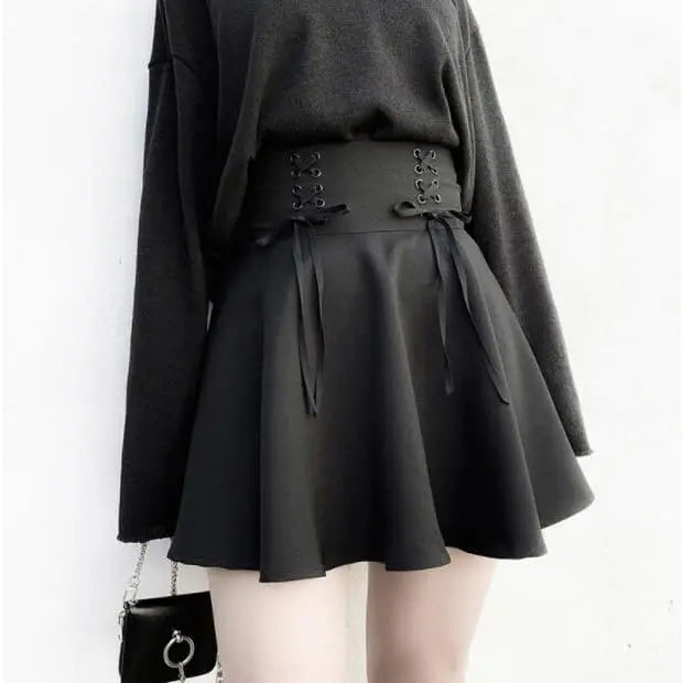Gothic Double Lace Up Waist Mini Skirt EG0169 - Egirldoll
