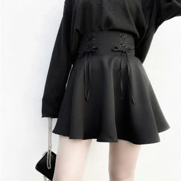 Gothic Double Lace Up Waist Mini Skirt EG0169 - Egirldoll