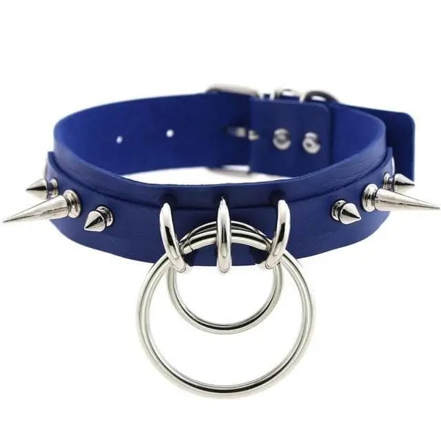 Gothic Double O-Ring Spikes Choker Necklace (Available in 16 Colors) EG105 - Egirldoll