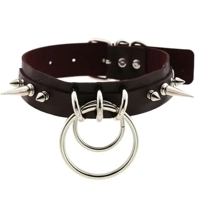 Gothic Double O-Ring Spikes Choker Necklace (Available in 16 Colors) EG105 - Egirldoll