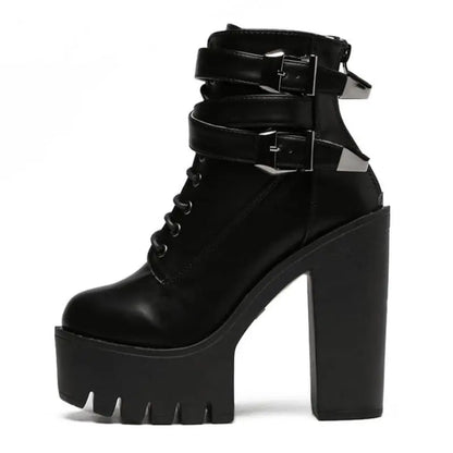 Gothic Double Strap Buckles Lace Up Platform Boots EG0171 - Egirldoll