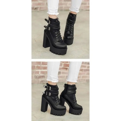 Gothic Double Strap Buckles Lace Up Platform Boots EG0171 - Egirldoll