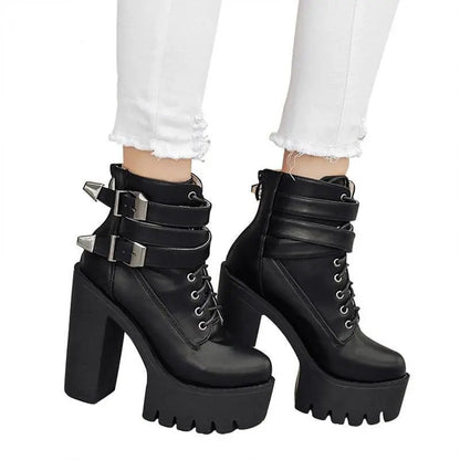 Gothic Double Strap Buckles Lace Up Platform Boots EG0171 - Egirldoll