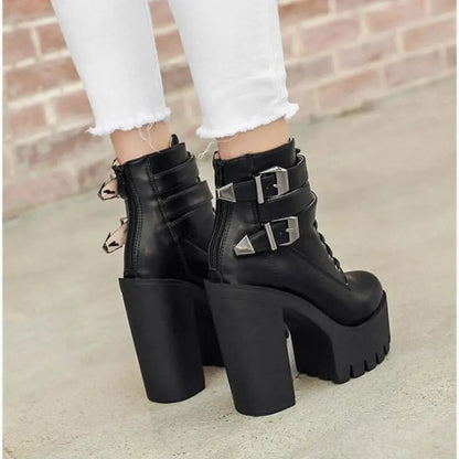 Gothic Double Strap Buckles Lace Up Platform Boots EG0171 - Egirldoll