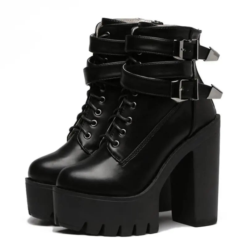 Gothic Double Strap Buckles Lace Up Platform Boots EG0171 - Egirldoll