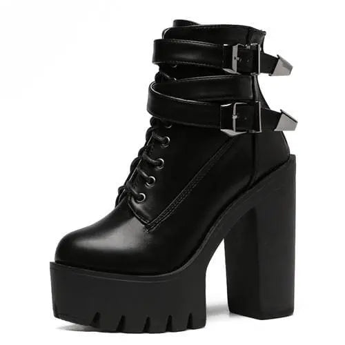 Gothic Double Strap Buckles Lace Up Platform Boots EG0171 - Egirldoll