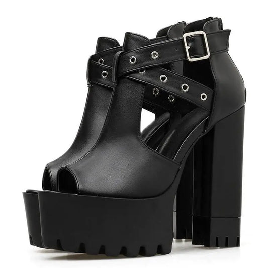 Gothic Eyelet Cross Straps Peep Toe Platform Shoes EG17373 - Egirldoll