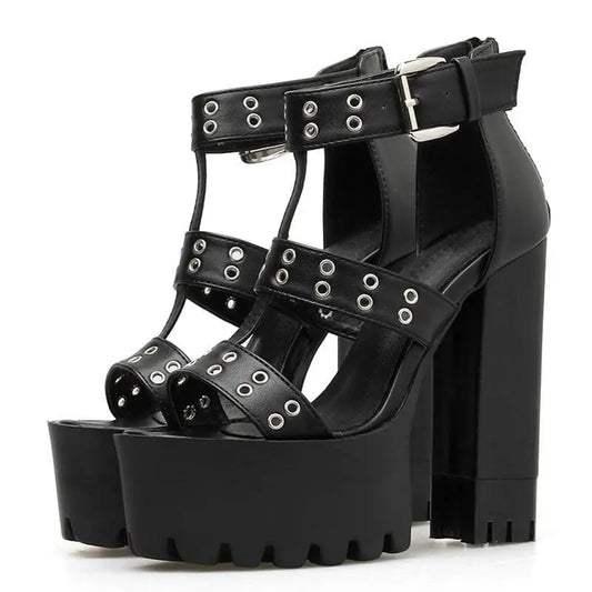 Gothic Eyelet Triple Strap Gladiator Platform Sandals EG0188 - Egirldoll