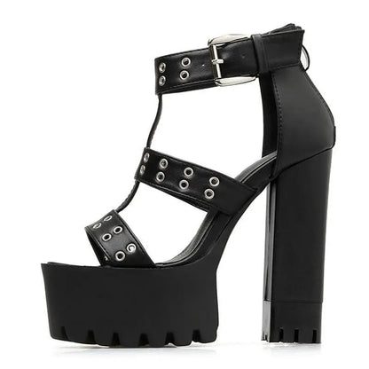 Gothic Eyelet Triple Strap Gladiator Platform Sandals EG0188 - Egirldoll