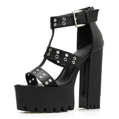 Gothic Eyelet Triple Strap Gladiator Platform Sandals EG0188 - Egirldoll