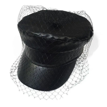 Gothic Faux Leather Newsboy Hat with Veil Mesh EG0199 - Egirldoll