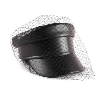 Gothic Faux Leather Newsboy Hat with Veil Mesh EG0199 - Egirldoll