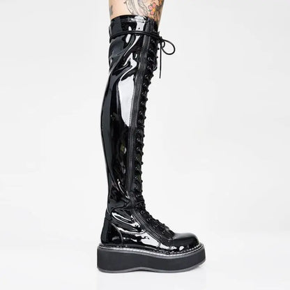 Gothic Faux Leather Over The Knee Boots (Available in black, red, and white) EG180 - Egirldoll