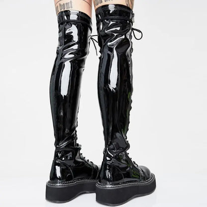 Gothic Faux Leather Over The Knee Boots (Available in black, red, and white) EG180 - Egirldoll