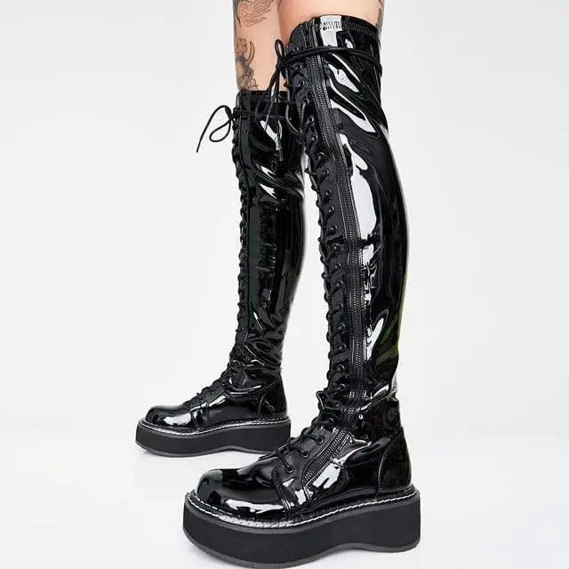 Gothic Faux Leather Over The Knee Boots (Available in black, red, and white) EG180 - Egirldoll