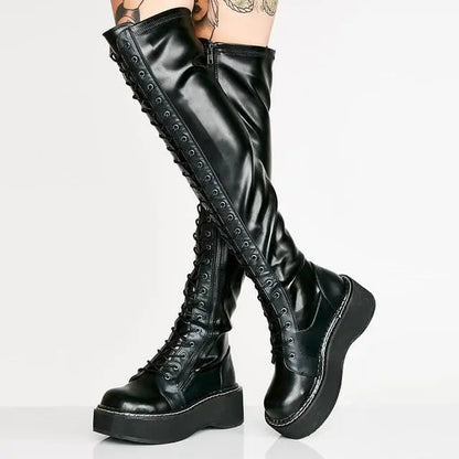 Gothic Faux Leather Over The Knee Boots (Available in black, red, and white) EG180 - Egirldoll