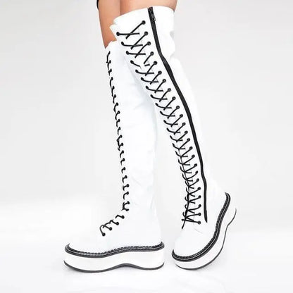 Gothic Faux Leather Over The Knee Boots (Available in black, red, and white) EG180 - Egirldoll