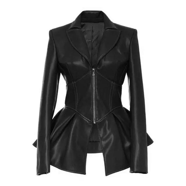 Gothic Faux Leather Zip Up Waist Jacket EG0208 - Egirldoll