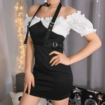 Gothic Faux Two-Piece White Ruffle Top and Underbust Skirt Set EG0209 - Egirldoll