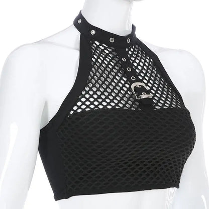 Gothic Fishnet Choker Collar Tank Top EG341 - Egirldoll