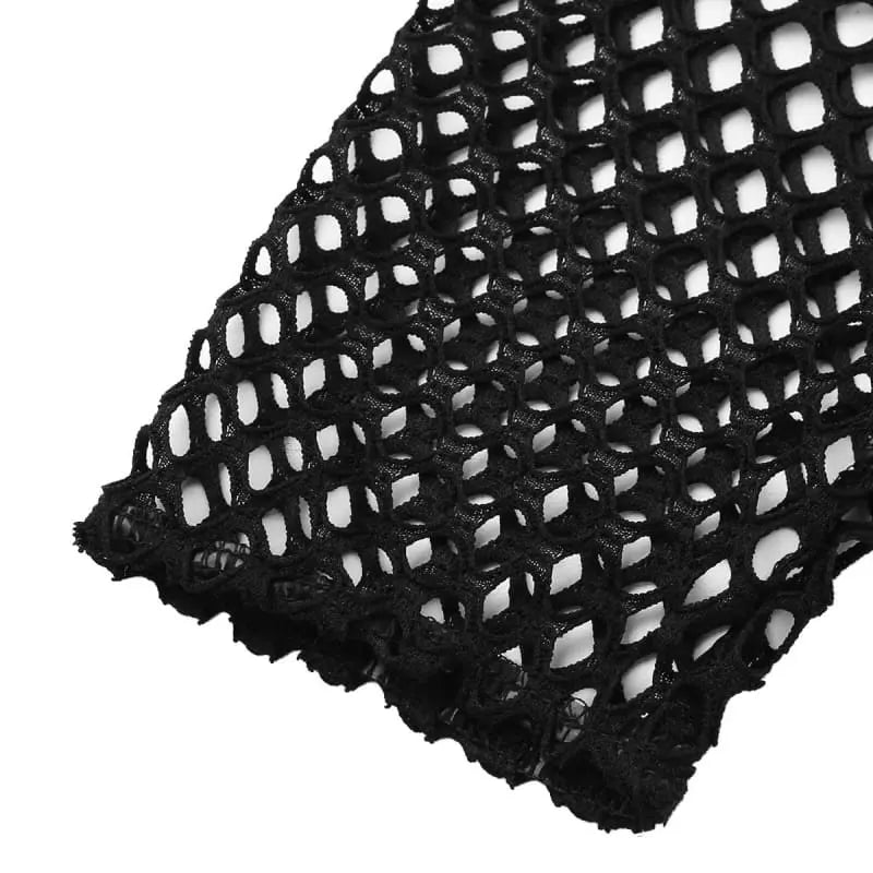 Gothic Fishnet Faux Leather V-Neck Zipper Crotch Bodysuit EG0215 - Egirldoll