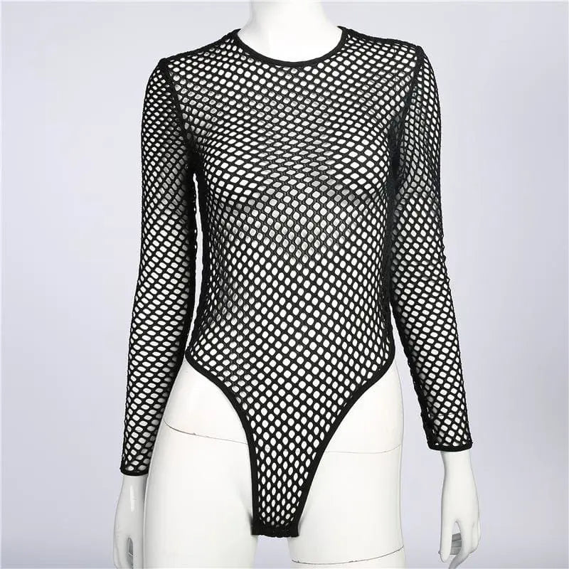 Gothic Fishnet Long Sleeve Bodysuit EG266 - Egirldoll