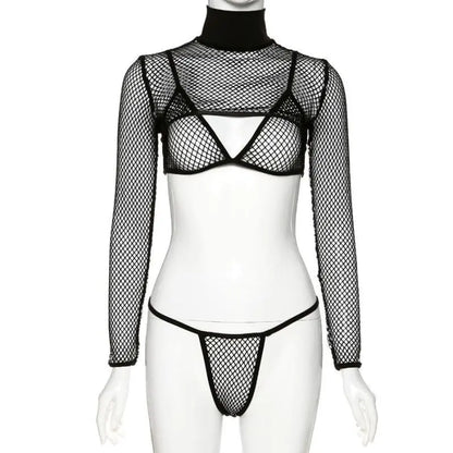 Gothic Fishnet Mesh Bolero Bra Top and Thong Set EG159 - Egirldoll