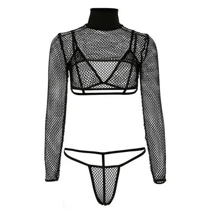 Gothic Fishnet Mesh Bolero Bra Top and Thong Set EG159 - Egirldoll