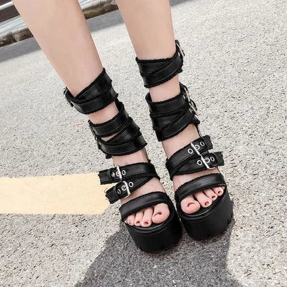 Gothic Gladiator Criss Cross Straps Platform Sandals EG0225 - Egirldoll