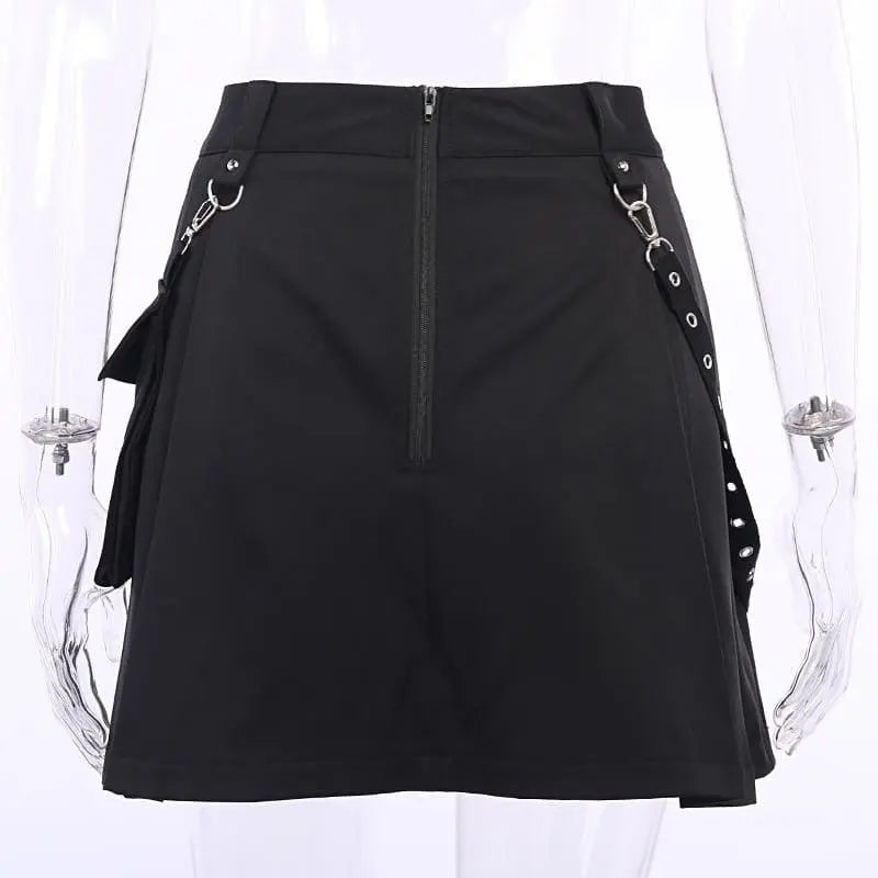 Gothic Grommet Strap Patchwork Pocket Mini Skirt EG104 - Egirldoll