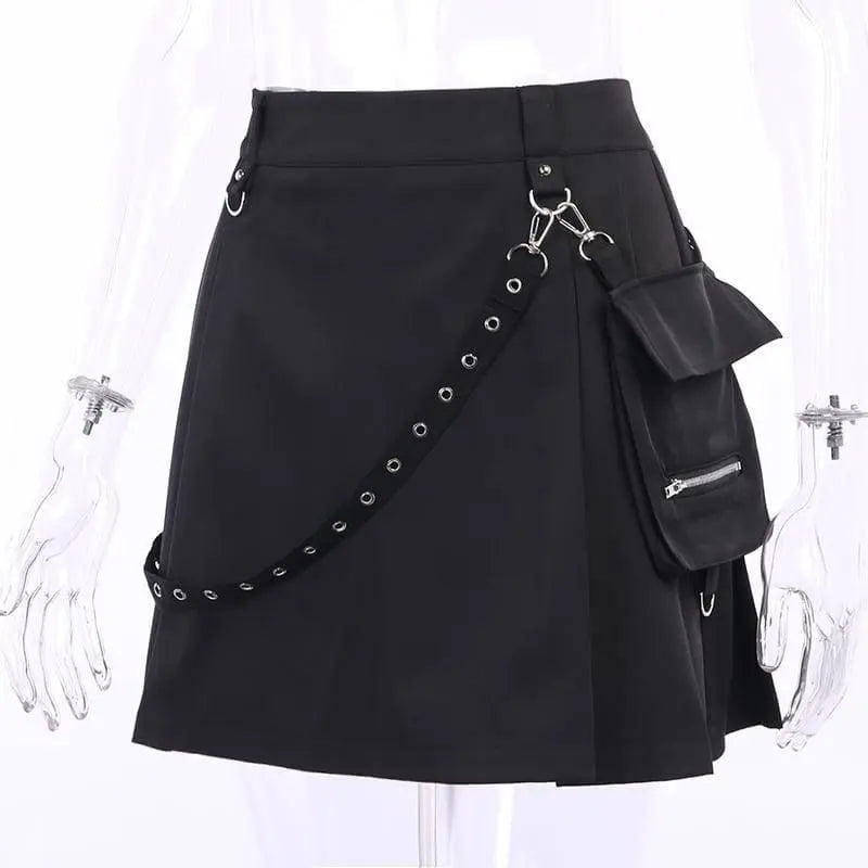 Gothic Grommet Strap Patchwork Pocket Mini Skirt EG104 - Egirldoll