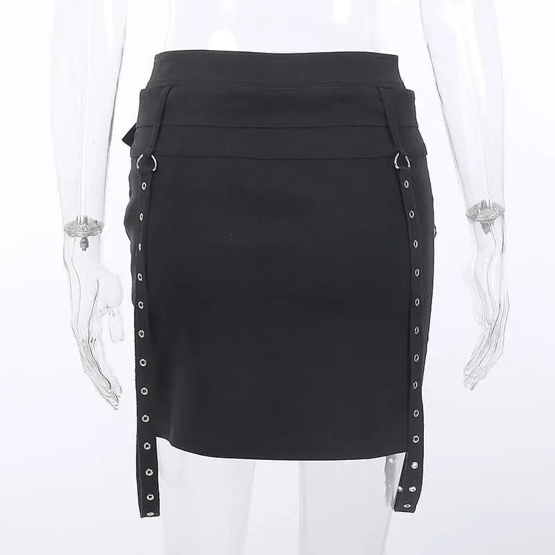Gothic Grommet Straps Zip Up Pencil Mini Skirt EG0231 - Egirldoll