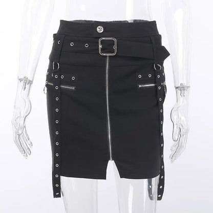 Gothic Grommet Straps Zip Up Pencil Mini Skirt EG0231 - Egirldoll