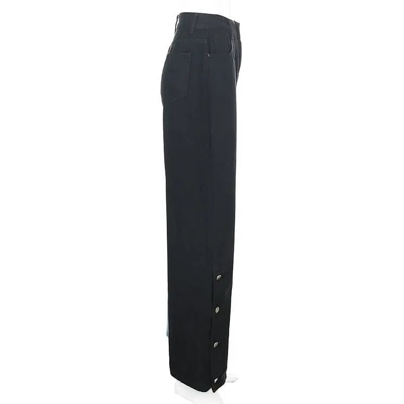 Gothic Grunge Black Blue Parchwork Jeans Pants EG17041 - Egirldoll