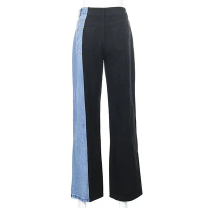 Gothic Grunge Black Blue Parchwork Jeans Pants EG17041 - Egirldoll