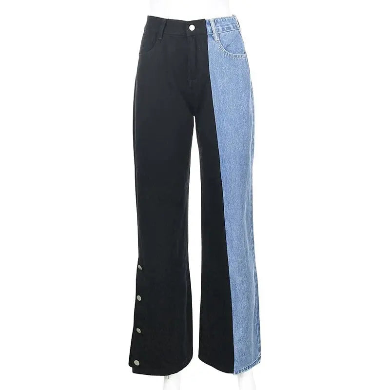 Gothic Grunge Black Blue Parchwork Jeans Pants EG17041 - Egirldoll
