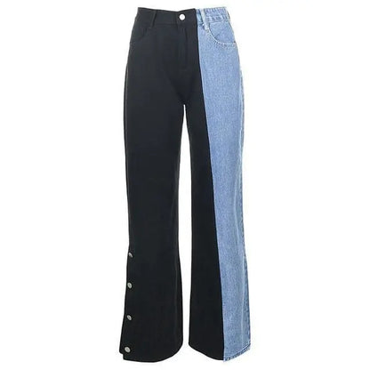 Gothic Grunge Black Blue Parchwork Jeans Pants EG17041 - Egirldoll