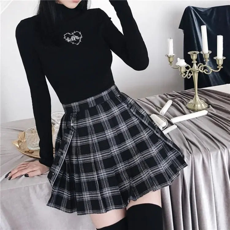 Gothic Grunge Black Gray Plaid Pleated Skirt EG276 - Egirldoll