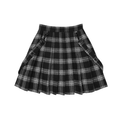 Gothic Grunge Black Gray Plaid Pleated Skirt EG276 - Egirldoll