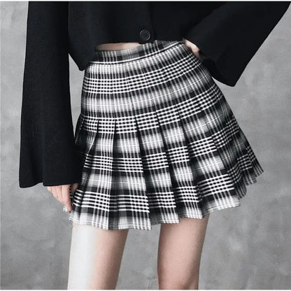 Gothic Grunge Black & White Plaid Pleated Mini Skirt (Available in Plus Size) EG0234 - Egirldoll