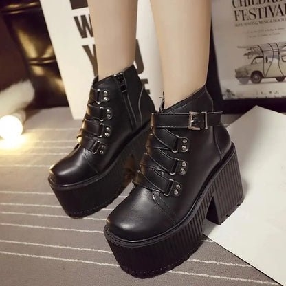 Gothic Grunge Buckle Ankle Platform Boots EG0243 - Egirldoll