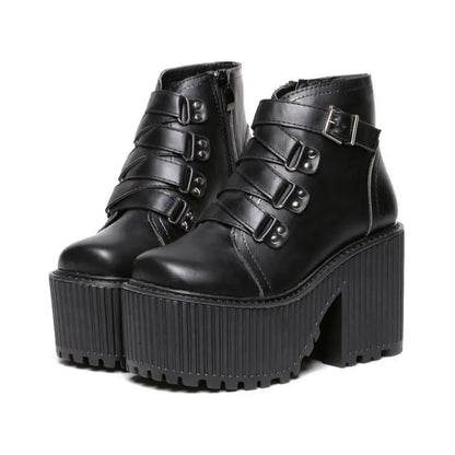 Gothic Grunge Buckle Ankle Platform Boots EG0243 - Egirldoll