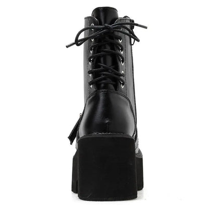 Gothic Grunge Buckle Front Lace Up Back Platform Boots EG0244 - Egirldoll