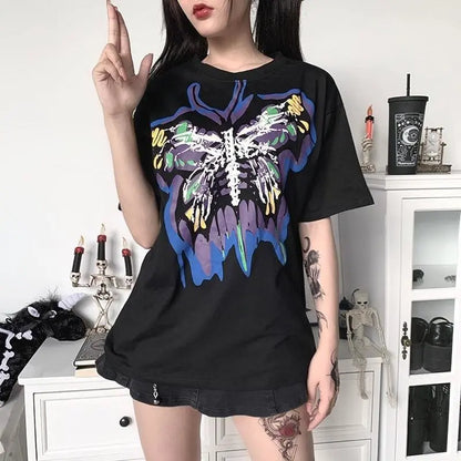 Gothic Grunge Butterfly Print Oversized Shirt Top EG362 - Egirldoll